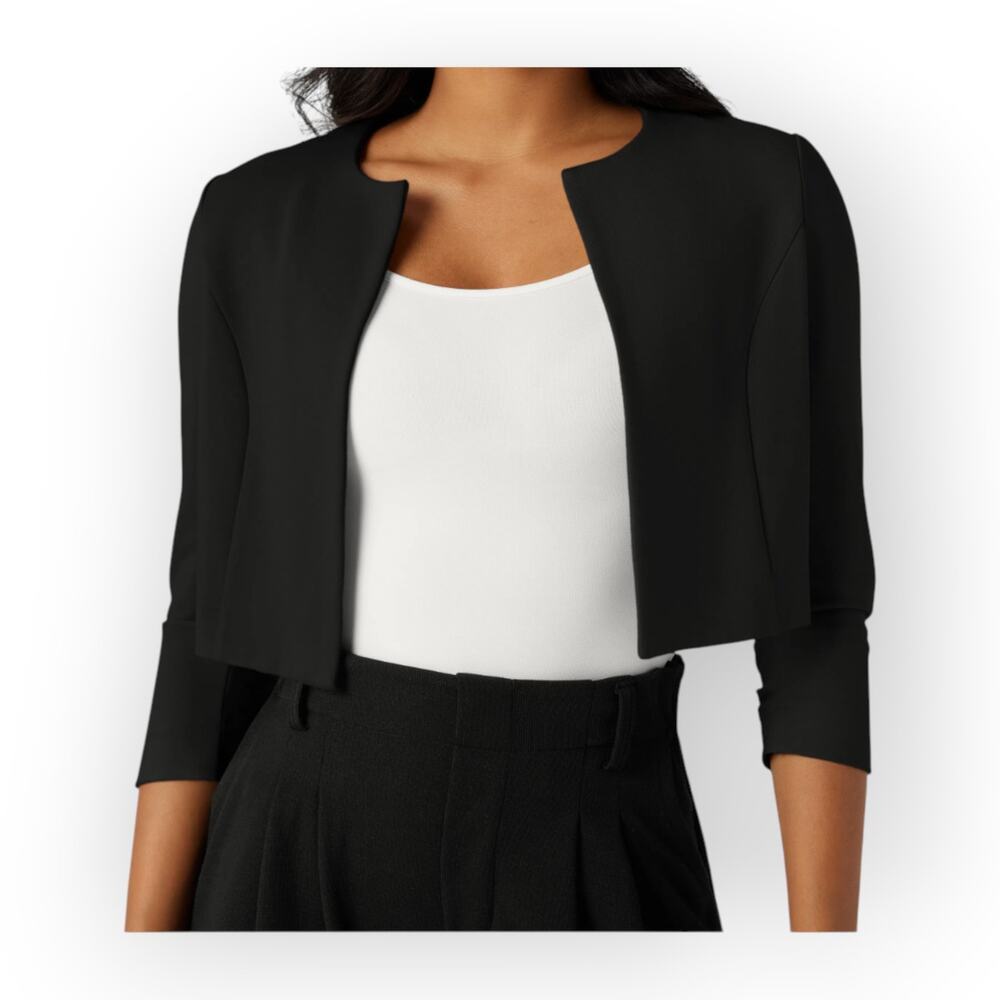 Halara Cropped Work Blazer Round Neck 3/4 Sleeve XL Black - Chic Modern Capsule